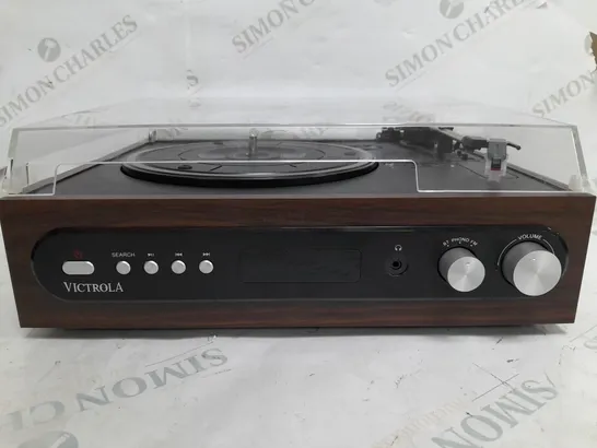 BOXED VICTROLA 3 IN 1 TURNTABLE IN MAHOGANY 