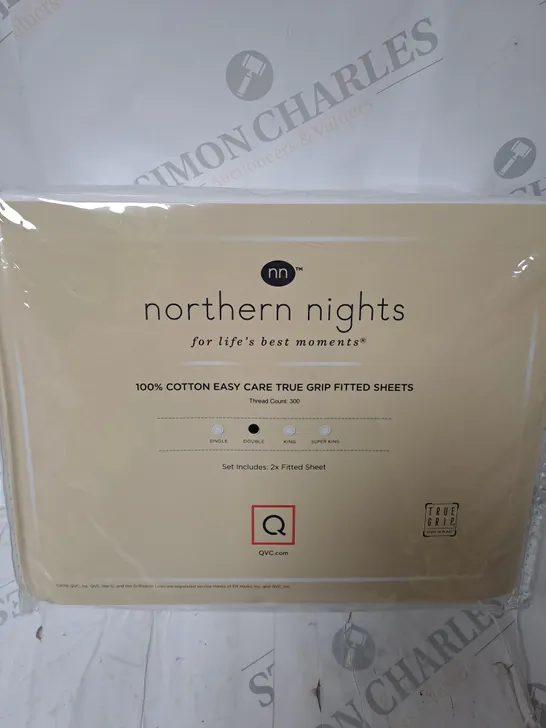 NORTHERN NIGHTS 100% COTTON EASY CARE SET OF 2 FITTED SHEETS DOUBLE - IN WHITE 