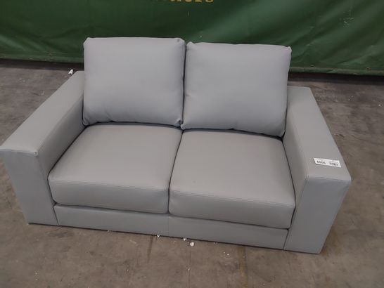DESIGNER FIXED TWO SEATER SOFA LIGHT GREY LEATHER 