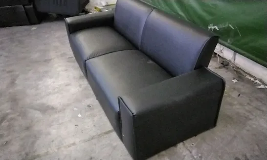 DESIGNER BLACK LEATHER LOW SEATED 2 SEATER SOFA