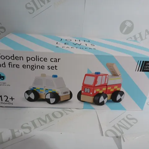 JOHN LEWIS WOODEN POLICE CAR AND FIRE ENGINE SET 12MNTHS+