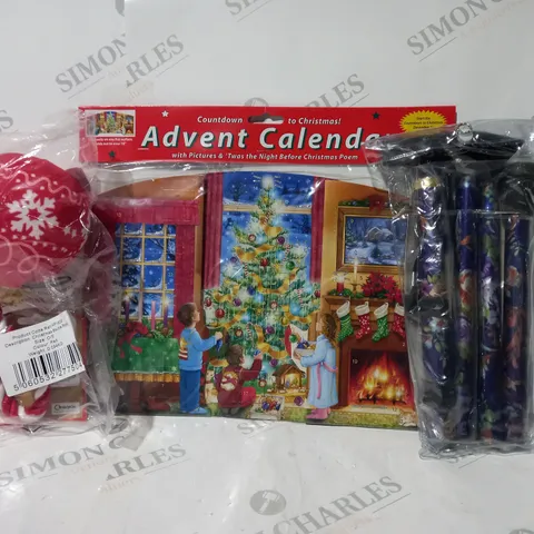 BOX OF APPROXIMATELY 15 ASSORTED HOUSEHOLD ITEMS TO INCLUDE COUNTDOWN TO CHRISTMAS ADVENT CALENDAR, WALKING STICK, DOG TOY, ETC