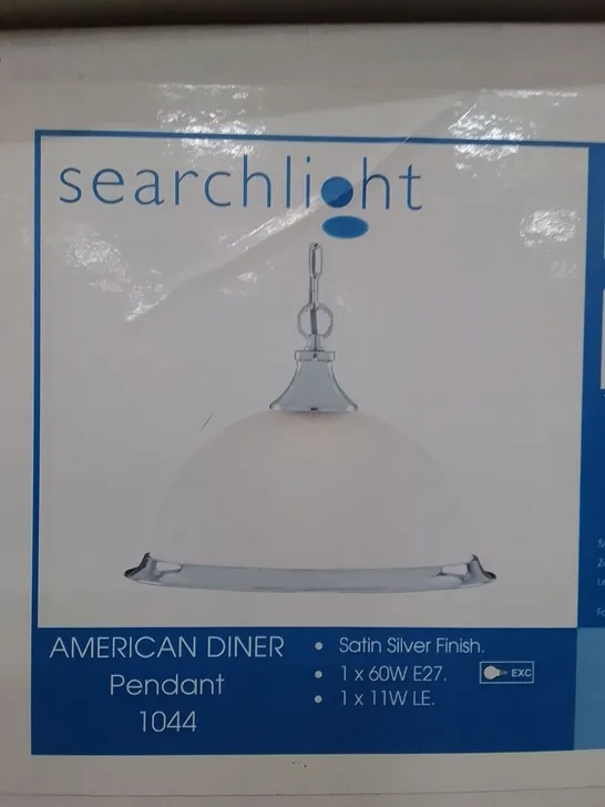 BOXED SEARCHLIGHT AMERICAN DINER PENDANT LIGHT - SATIN SILVER FINISH