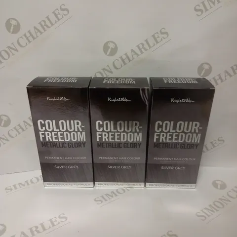 LOT OF 3 KNIGHT & WILSON COLOUR-FREEDOM METALLIC GLORY PERMANENT HAIR COLOURS - SILVER GREY