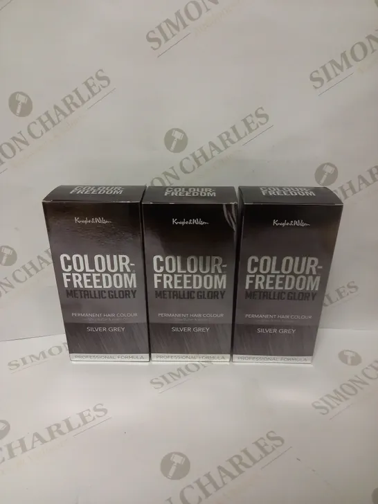 LOT OF 3 KNIGHT & WILSON COLOUR-FREEDOM METALLIC GLORY PERMANENT HAIR COLOURS - SILVER GREY