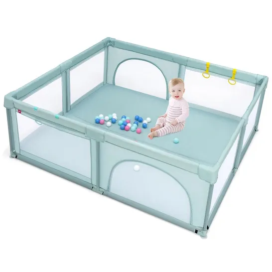 BOXED COSTWAY BABY PLAYPEN WITH 50 PIECE OCEAN BALLS AND NON-SLIP SUCTION CUPS - BLUE (1 BOX)