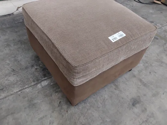 DESIGNER SQUARE FOOTSTOOL BROWN SUEDE & FABRIC