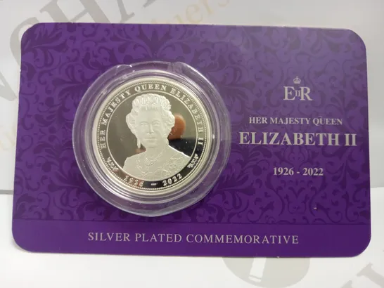 HER MAJESTY ELIZABETH II 1926-2022 SILVER PLATED COMMEMORATIVE COIN