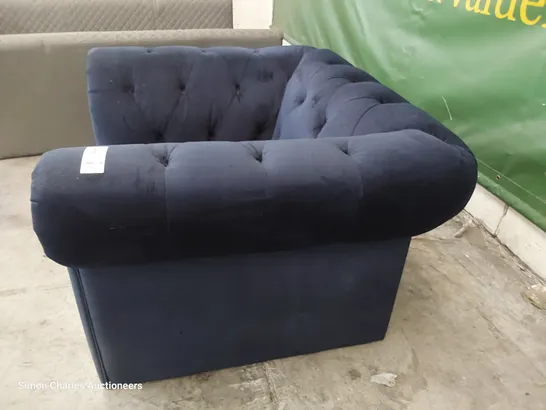 DESIGNER CHESTERFIELD EASY CHAIR NAVY PLUSH FABRIC 