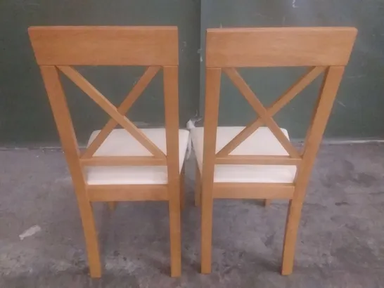 SET OF 2 OAK DINING CHAIRS (IVORY LEATHER SEAT PAD)