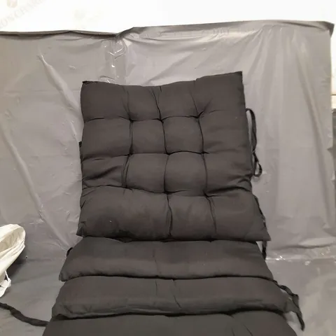 FOUR BLACK CHAIR CUSHIONS WITH TIES