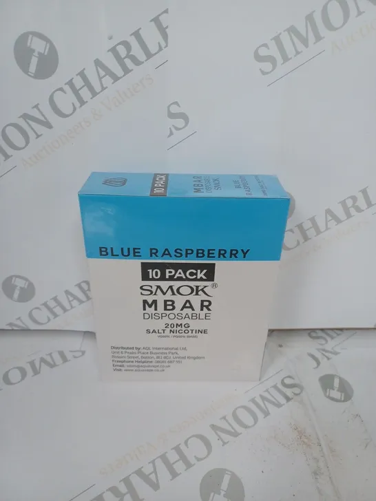 BOX OF APPROXIMATELY 10 BOXES OF BLUEBERRY SODA 10 PACK SMOK M BAR DISPOSABLE 20MG SALT NICOTINE