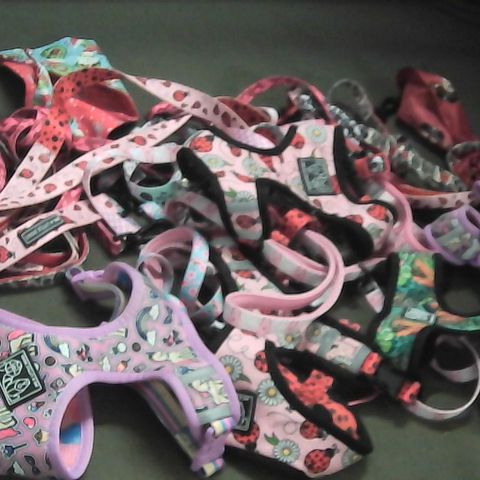 LOT OF ASSORTED BIG & LITTLE DOG HARNESS AND LEADS IN VARIOUS SIZES