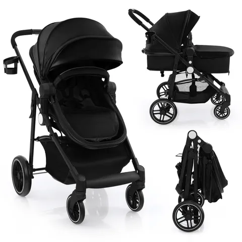 BOXED COSTWAY 2-IN-1 CONVERTIBLE BABY STROLLER WITH REVERSIBLE SEAT AND ADJUSTABLE CANOPY - BLACK