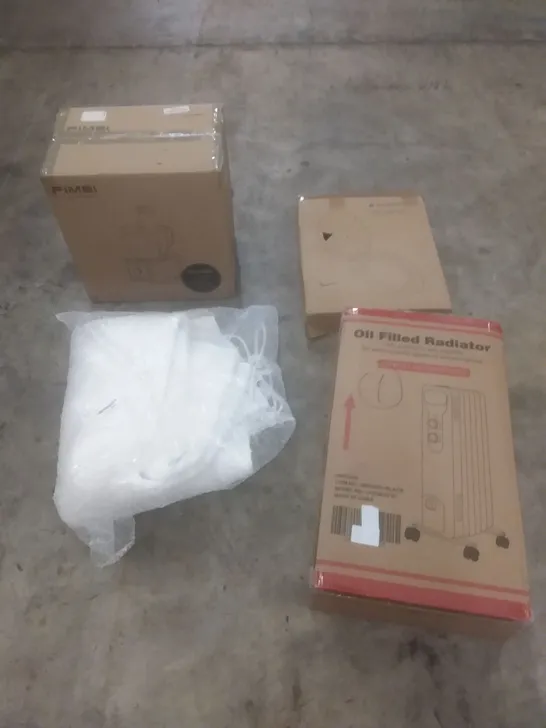 PALLET OF ASSORTED HOUSEHOLD PRODUCTS AND ITEMS, INCLUDING; INSECT ZAPPER, FOOD PROCESSOR, HEATED BLANKET, OIL FILLED RADIATOR, TOILET SEAT, BOXED FURNITURE ETC 