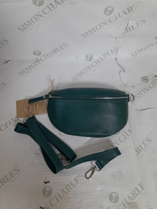EXPERT LONDON LEATHER BAG WITH CROSSBODY STRAP IN SEA GREEN 