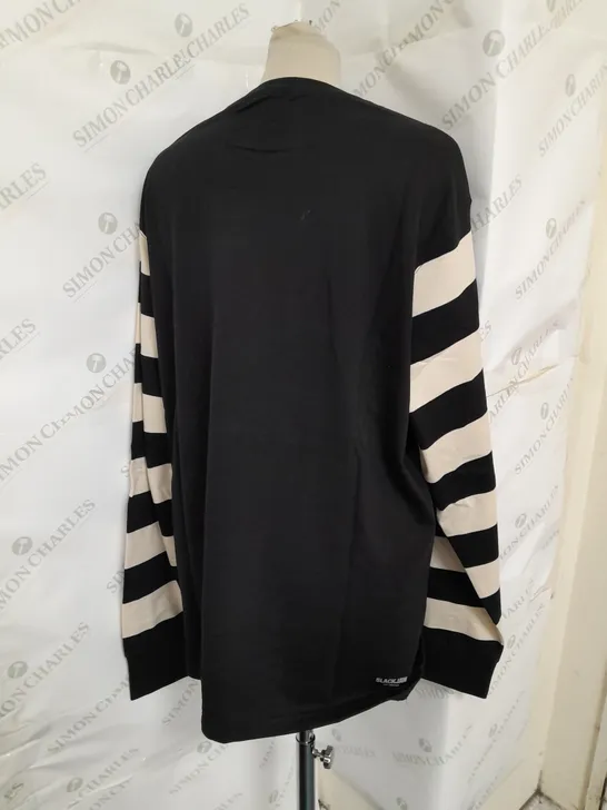 SLACKJAW APPARELL STRIPED SLEEVE THIN SWEATSHIRT IN BLACK AND WHITE SIZE XL