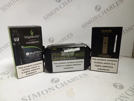 APPROXIMATELY 20 ASSORTED BOXED VAPING PRODUCTS TO INCLUDE INNOKIN VAPOURIZ V SWITCH, CALIBURN TENET POD SYSTEM, CALIBURN G POD SYSTEM ETC. 