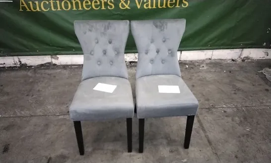 PAIR OF KENSINGTON GREY VELVET BUTTON BACK DINING CHAIRS WITH BLACK LEGS