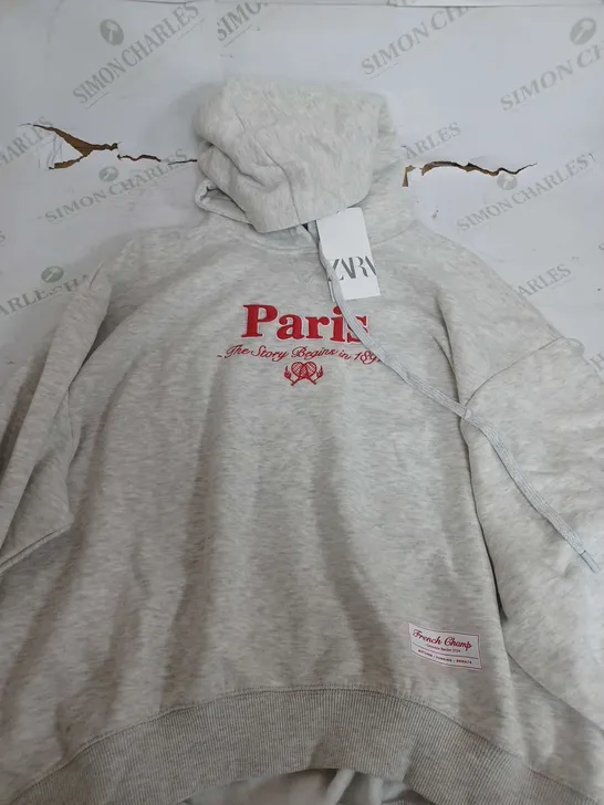 ZARA LIGHT GREY SOFT PARIS HOODIE - SMALL