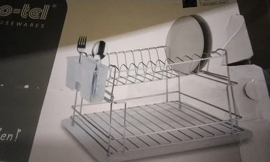 BOXED 2 TIER CHROME DISH DRAINER CUTLERY DRIER KITCHEN RACK 