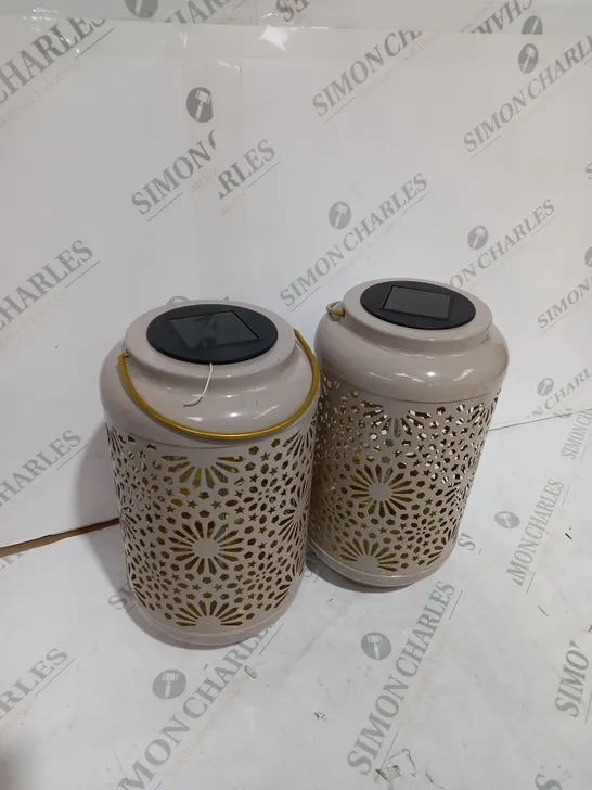 GARDEN REFLECTIONS SET OF 2 PATTERNED SOLAR LANTERNS, LEAF