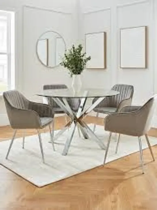 BOXED ALICE DINING TABLE AND CHAIRS IN CHROME/GREY - 3 BOXES