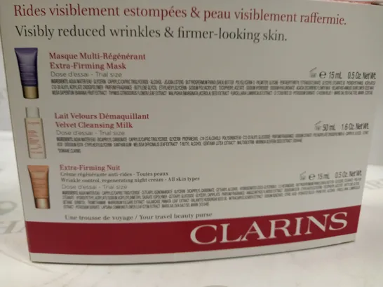 CLARINS PARIS GIFT SET FIRMNESS & RADIANCE INCLUDING EXTRA FIRMING MASK 15ML, VELVET CLEANSING MILK 50ML, EXTRA FIRMING NUIT 15ML