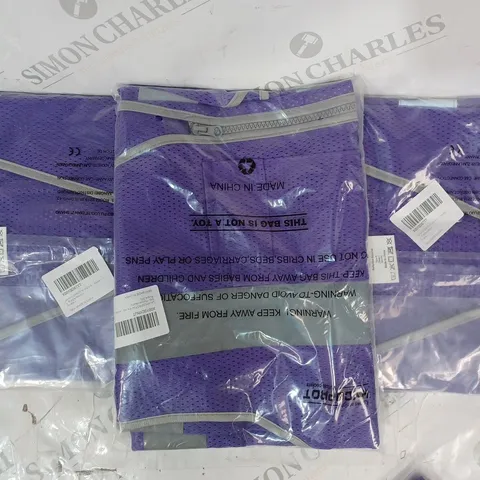 APPROXIMATELY 5 ASSORTED PURPLE HI-VIS SAFETY VESTS IN VARIOUS SIZES