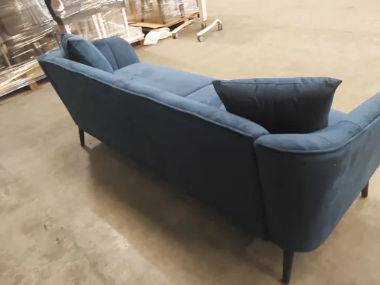 DESIGNER LOREN 3 SEATER BLUE VELVET UPHOLSTERED SOFA 