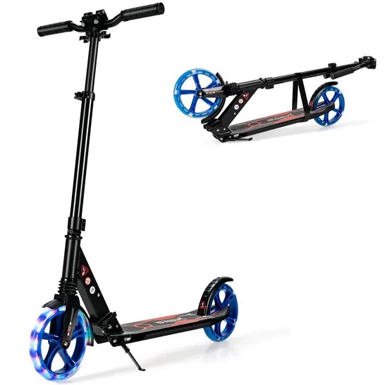 BOXED COSTWAY ALUMINUM FOLDING KICK SCOOTER W/LED WHEELS SHOULDER STRAP FOR ADULTS & KIDS