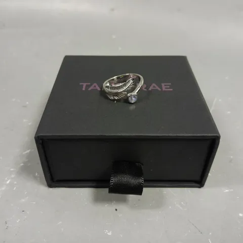 TALIA-RAE BIRTH STONE ADJUSTABLE FEATHER RING