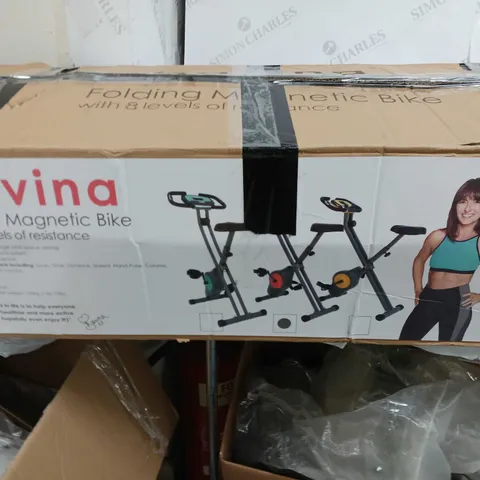 BOXED DAVINA FITNESS FOLDING MAGNETIC EXERCISE BIKE - CORAL - COLLECTION ONLY