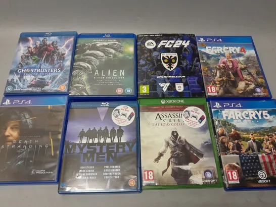 SET OF APPROX 8 ASSORTED ITEMS TO INCLUDE - PS4 FARCRY 5 , XBOX ONE EA SPORTS FC24 , BLUERAY MYSTERY MEN ETC