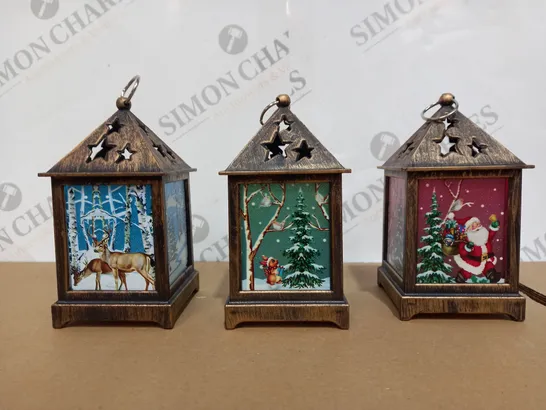 3 X BOXED MINATURE FESTIVE SET OF PRE LIT LANTERNS 