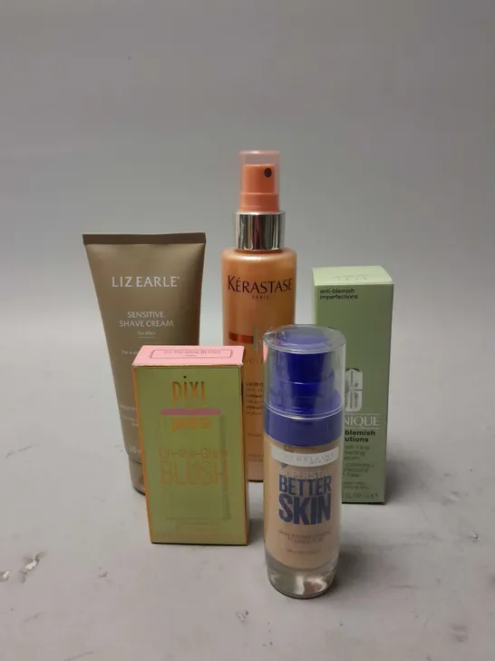 APPROXIMATELY 20 ASSORTED HEALTH & BEAUTY ITEMS TO INCLUDE KERASTASE COMPLETE ANTI-FRIZZ CARE (150ML), LIZ EARLE SENSITIVE SHAVE CREAM (100ML), CLINIQUE ANTI BLEMISH SOLUTION (30ML), ETC