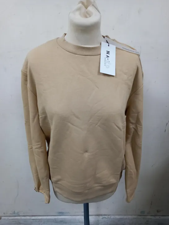 NA-KD BEIGE DRAWSTRING SWEATSHIRT - S