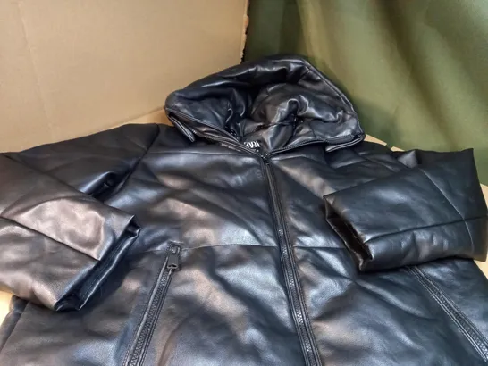 ZARA BLACK FAUX LEATHER PADDED JACKET - LARGE