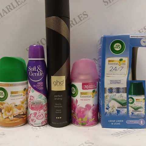 BOX OF APPROX 10 ASSORTED AEROSOLS TO INCLUDE GHD HAIRSPRAY, SOFT&GENTLE DEODORANT, AIR WICK AIR FRESHENER, ETC 