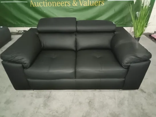 DESIGNER BLACK LEATHER BRADY 2 SEATER SOFA WITH ADJUSTABLE HEADRESTS  RRP £899