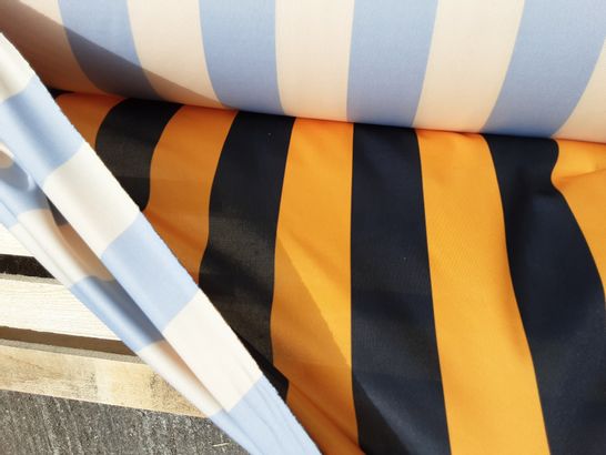 ROLL OF STRIPED ORANGE/BLACK POLYESTER FOOTBALL SHIRT FABRIC- SIZE UNSPECIFIED 