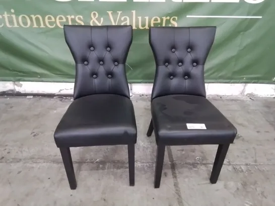 PAIR OF DESIGNER KENSINGTON RING BUTTONED BACK DINING CHAIRS BLACK PU BLACK LEGS