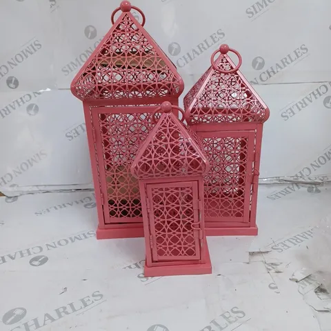 BOXED OUTLET ALISON CORK SET OF 3 INDOOR/ OUTDOOR FRETWORK METAL LANTERNS