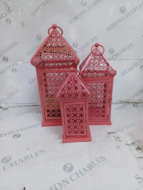 BOXED OUTLET ALISON CORK SET OF 3 INDOOR/ OUTDOOR FRETWORK METAL LANTERNS