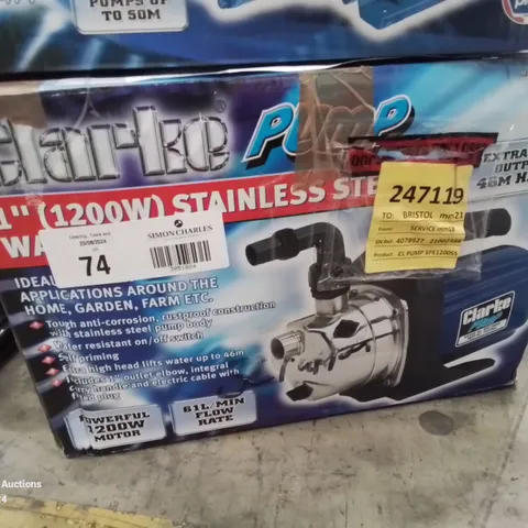 BOXED CLARKE 1" (1200W) STAINLESS STEEL WATER PUMP