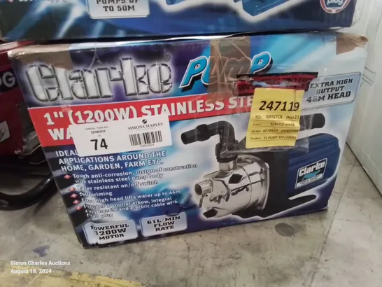 BOXED CLARKE 1" (1200W) STAINLESS STEEL WATER PUMP