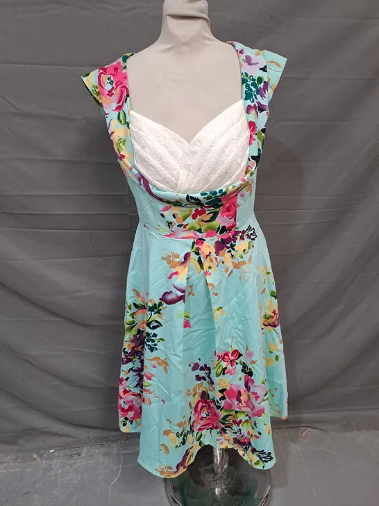 JOLIE MOI FLORAL PRINT CROSSOVER BUST PROM DRESS IN GREEN SIZE 12