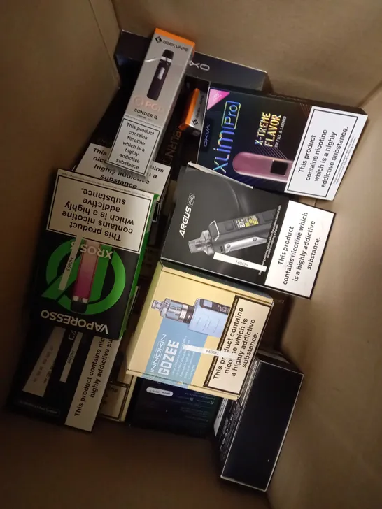 BOX OF APPROXIMATELY 10 ASSORTED E-CIGARATTES TO INCLUDE UWELL, INNOKIN, OXVA ETC