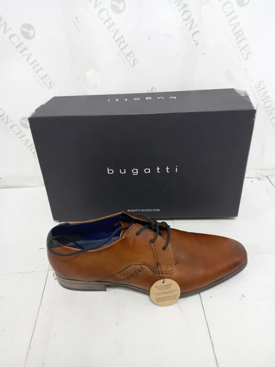 BOXED PAIR OF BUGATTI COGNAC UK 8 BROWN SUIT SHOES 