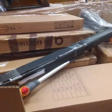 PALLET OF ASSORTED ITEMS INCLUDING WHITE BOARD 45X60CM, HOZELOCK HOSE ATTACHMENT, TOY LIGHTSABER, SLIM TOWER BLAMELESS FAN
